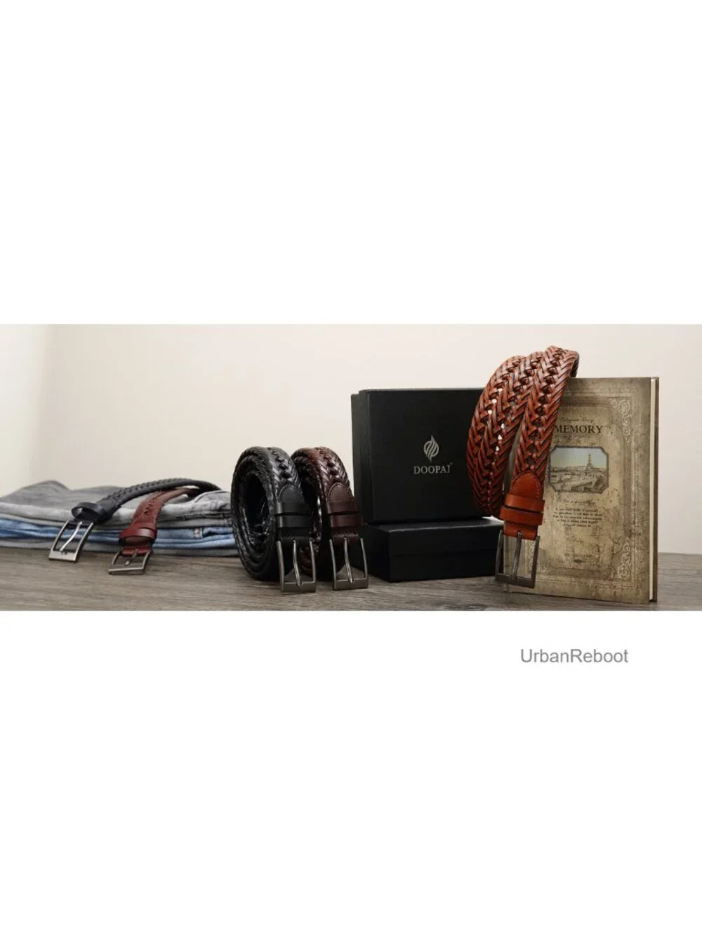 Braided Leather Dress Belt, Adjustable Men's